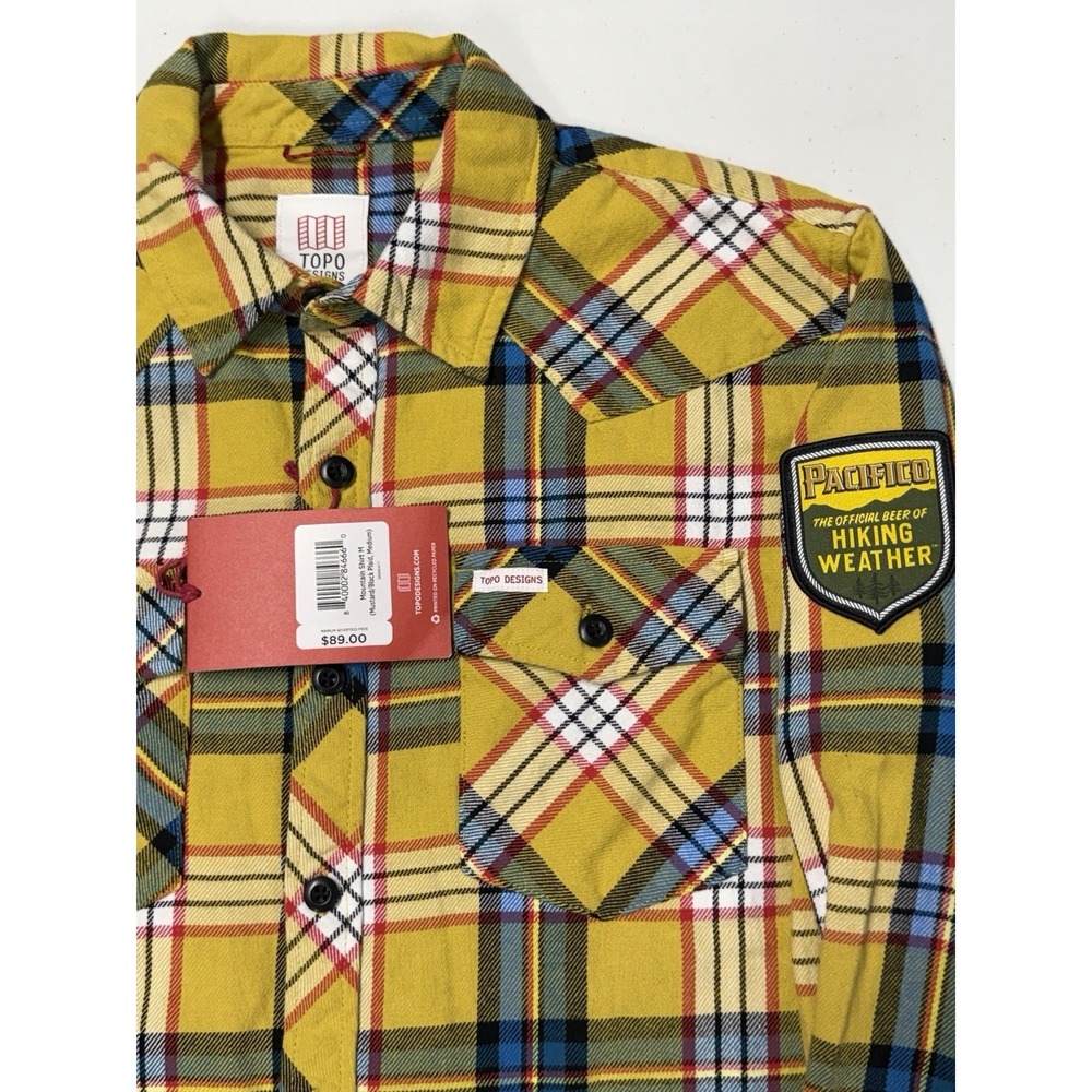 Topo Designs Men's Mountain Shirt Medium Western Cut Mustard / Black Plaid NWT
